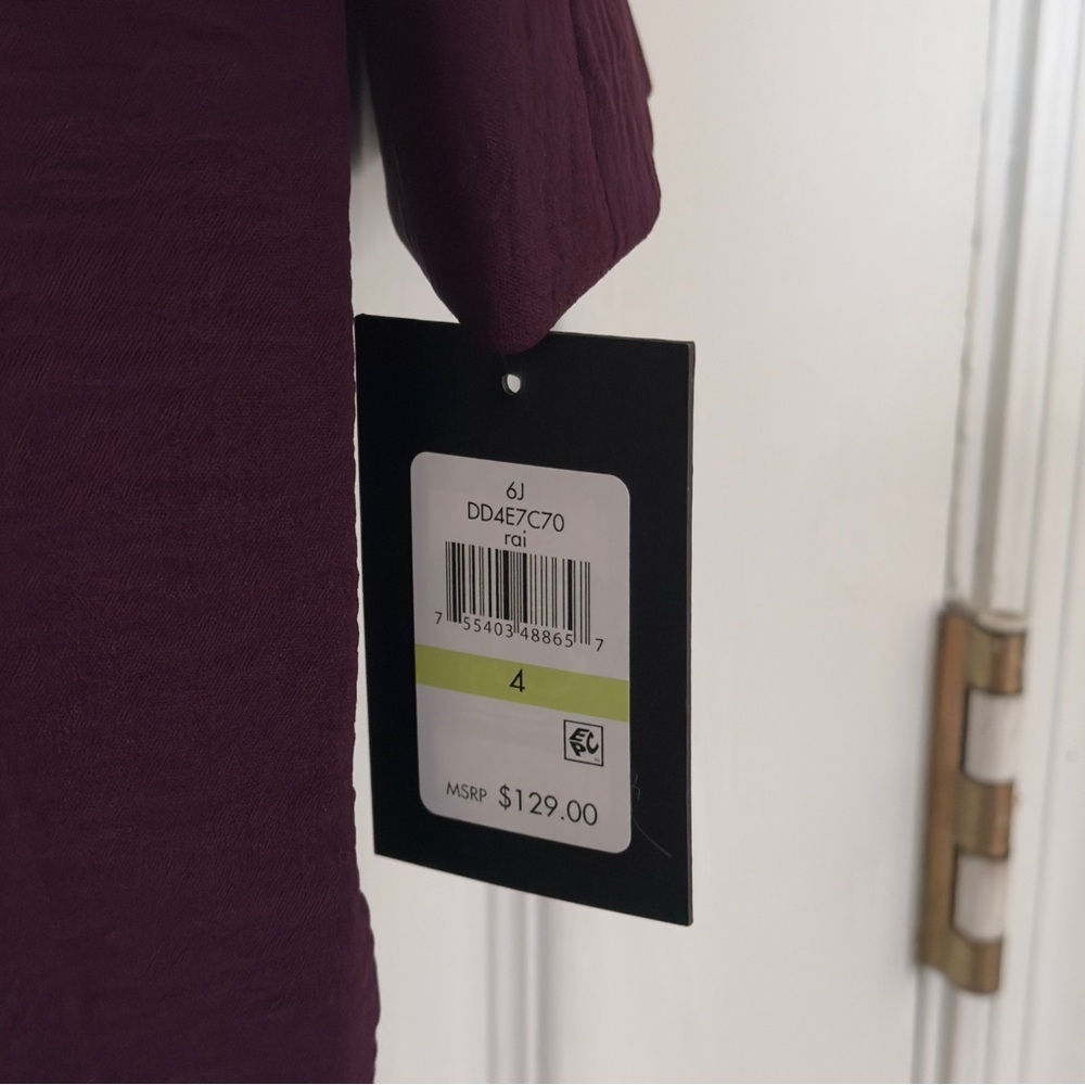 DKNY Long Sleeve Faux Wrap Dress in Raisin Size 4 NWT Cocktail Party Guest - Picture 6 of 8